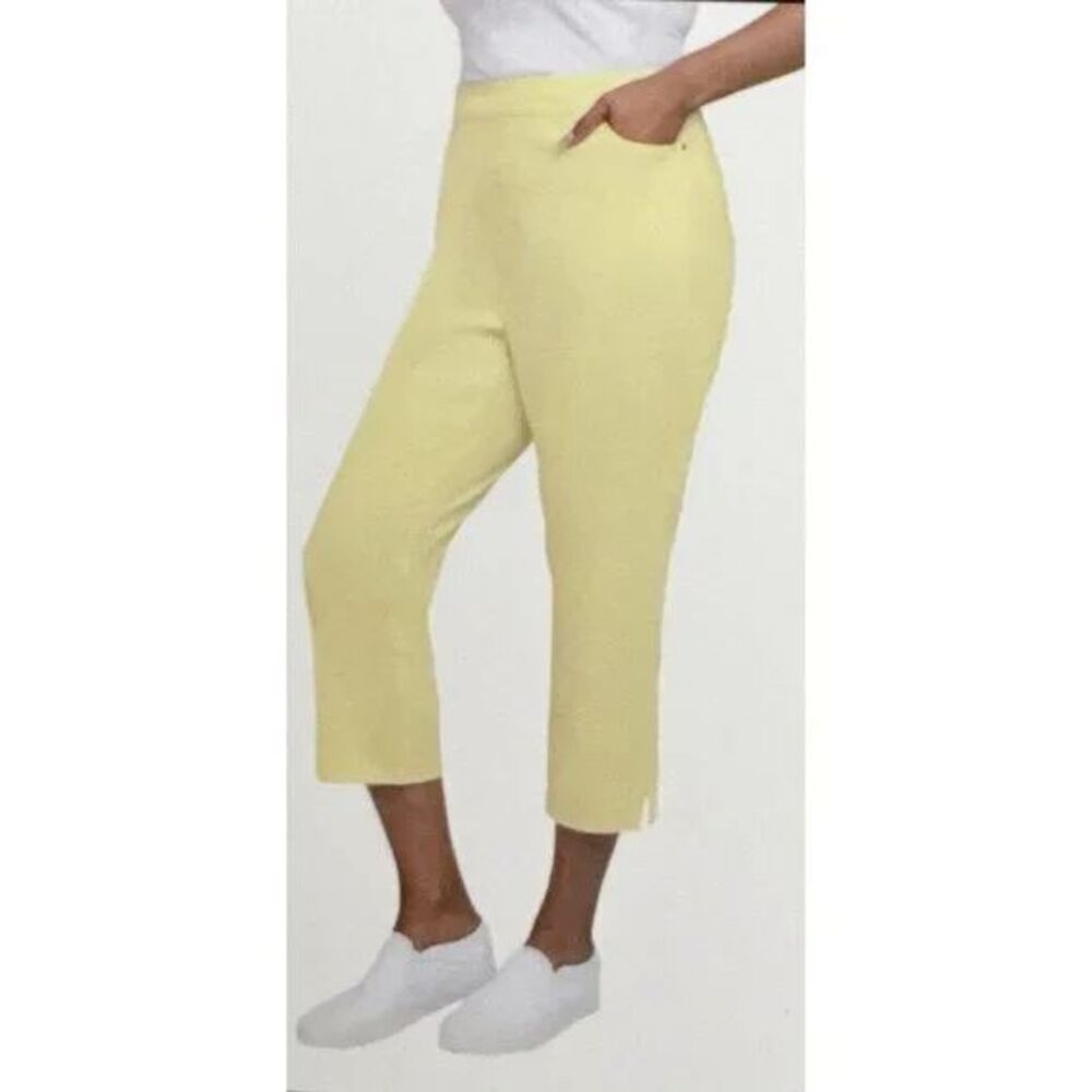 Mario Serrani Women's Comfort Stretch Pull On Capri, Yellow/White Strips, XL